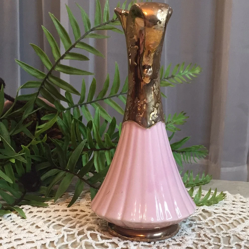 Vintage MCM Savoy Weeping Gold Pink Vase